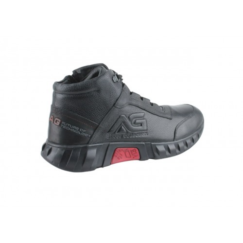 1293-01-02-40 Ботинки мужские AG shoes натур. мех (черные, кожа, мех) 