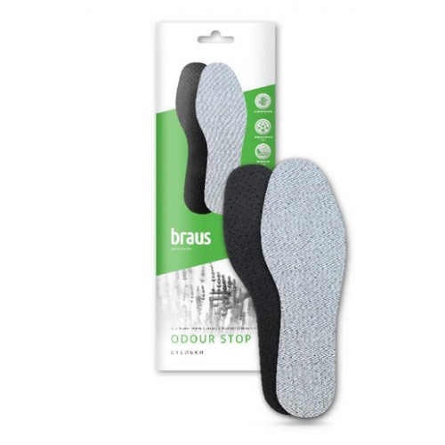 BRAUS Стельки ODOR STOP(хлопковая ткань+латекс c активированным углем) БЕЗРАЗМЕРНЫЕ 